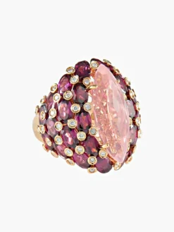 Bague Quartz rose Tourmalines Diamants