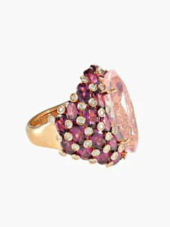 Bague Quartz rose Tourmalines Diamants