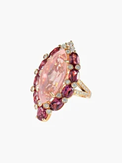 Bague Quartz rose Tourmalines Diamants