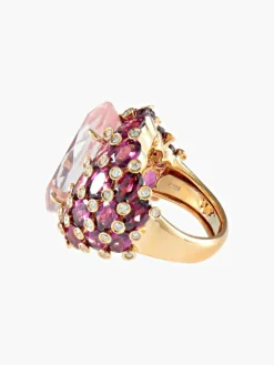 Bague Quartz rose Tourmalines Diamants