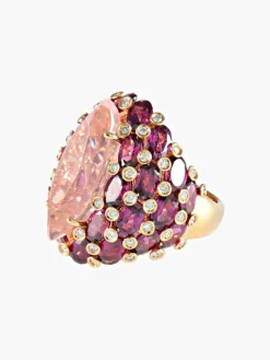 Bague Quartz rose Tourmalines Diamants