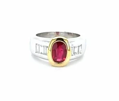 Bague Rafinée: Or Bi-Colore 18ct, Rubis, Baguettes
