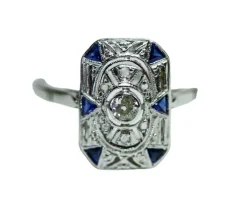 Bague Rectangle Art Déco Diamants et Saphirs