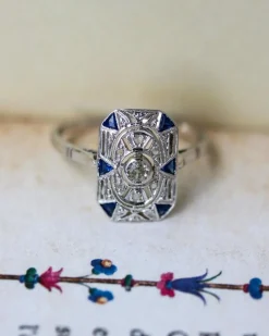 Bague Rectangle Art Déco Diamants et Saphirs