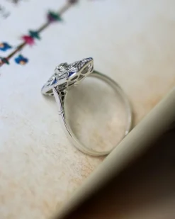 Bague Rectangle Art Déco Diamants et Saphirs