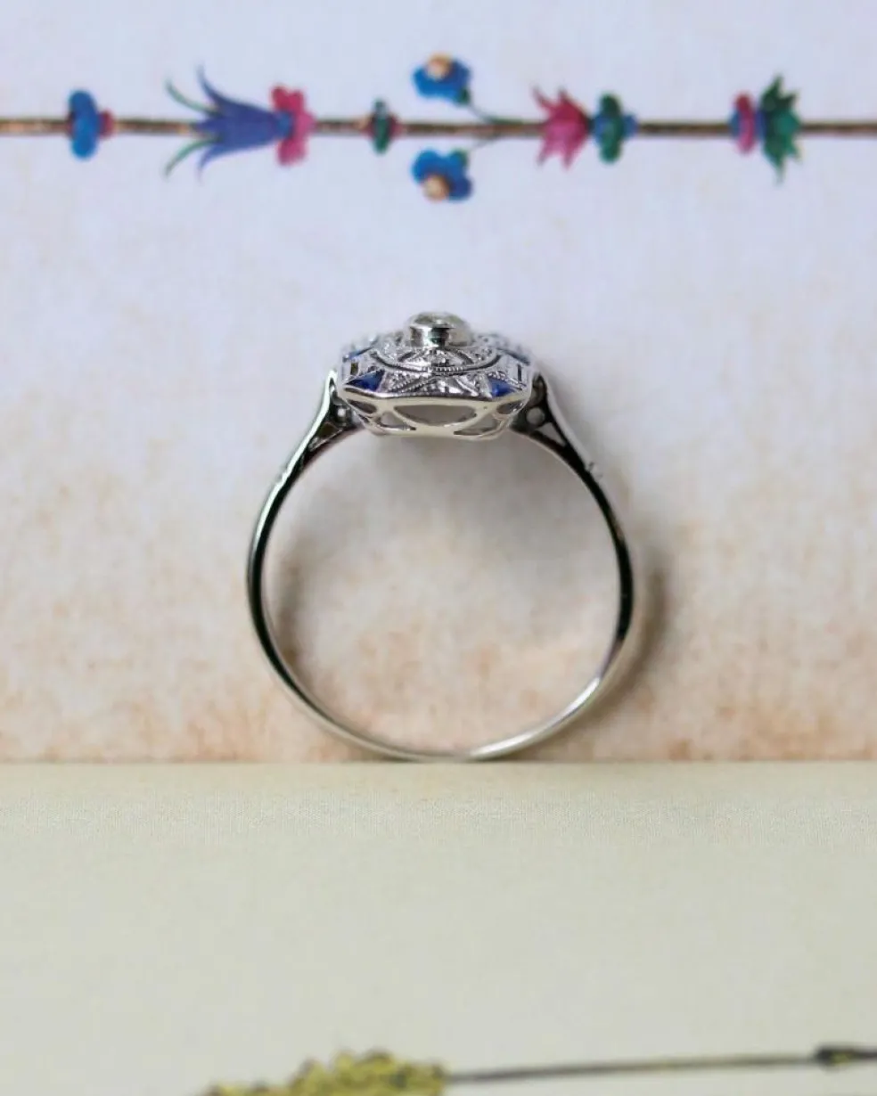 Bague Rectangle Art Déco Diamants et Saphirs