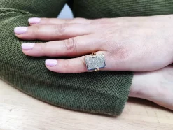 Bague rectangle bicolore or et diamant