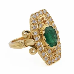 Bague rectangle Or jaune Emeraude Diamants