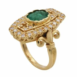 Bague rectangle Or jaune Emeraude Diamants
