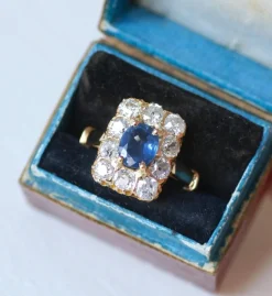 Bague Rectangulaire or rose Saphir 1,10 Cts et Diamants