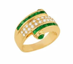 Bague retro émeraudes tailles calibrées, cabochons et diamants