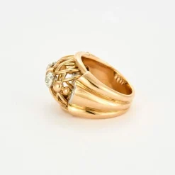 BAGUE RETRO OR JAUNE ET DIAMANTS