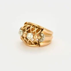 BAGUE RETRO OR JAUNE ET DIAMANTS