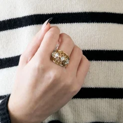 BAGUE RETRO OR JAUNE ET DIAMANTS