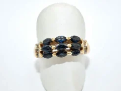 Bague retro saphirs diamants or jaune