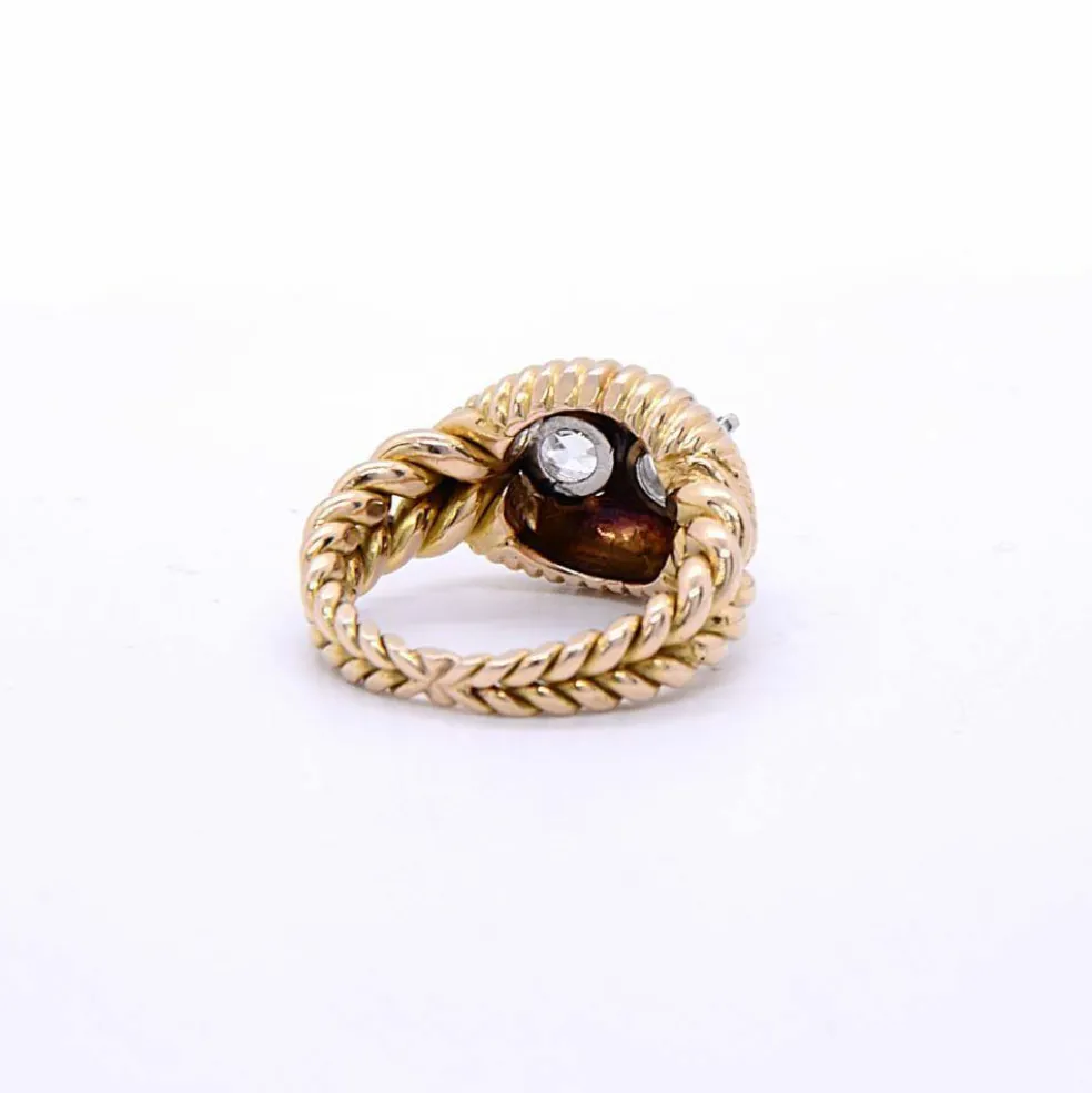 Bague Rocaille, deux diamants taille ancienne et or jaune