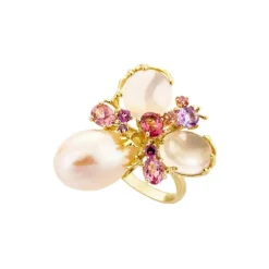 Bague Romance Divine en or jaune 18 carats, perle et quartz rose