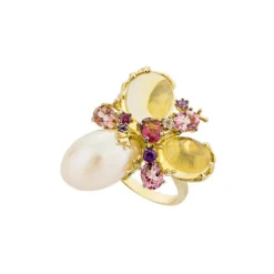 Bague Romance Divine en or jaune perle et citrines