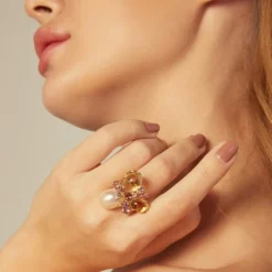 Bague Romance Divine en or jaune perle et citrines