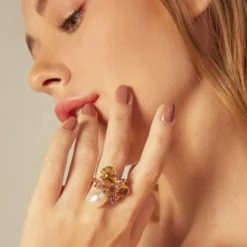 Bague Romance Divine en or jaune perle et citrines