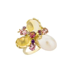 Bague Romance Divine en or jaune perle et citrines