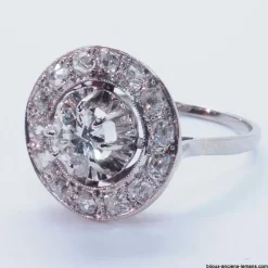 Bague ronde art deco or blanc diamants