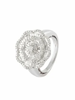 Bague Ronde "Fleur" Or Blanc & Diamants