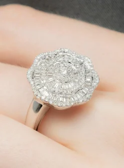 Bague Ronde "Fleur" Or Blanc & Diamants