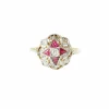 Bague rosace Art Déco 2 ors, diamants et rubis synthétiques
