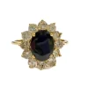 Bague rosace de style classique en or 18 carats avec diamants et saphir