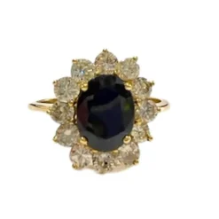 Bague rosace de style classique en or 18 carats avec diamants et saphir