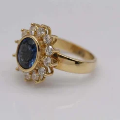 Bague Rosette en Or Jaune Saphir et Diamant