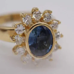 Bague Rosette en Or Jaune Saphir et Diamant