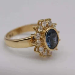 Bague Rosette en Or Jaune Saphir et Diamant