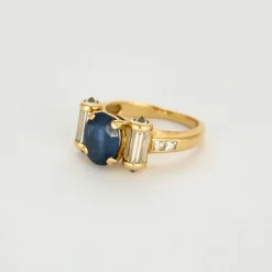 Bague Rouleaux Or Jaune Saphir Diamants Baguette