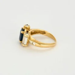 Bague Rouleaux Or Jaune Saphir Diamants Baguette