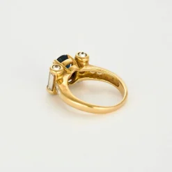 Bague Rouleaux Or Jaune Saphir Diamants Baguette