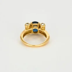 Bague Rouleaux Or Jaune Saphir Diamants Baguette