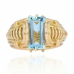 Bague rétro aigue-marine et or
