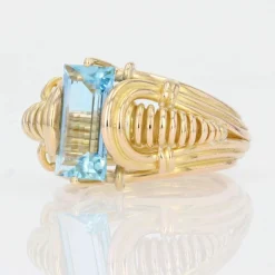 Bague rétro aigue-marine et or