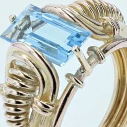 Bague rétro aigue-marine et or