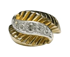 Bague Rétro ancienne en or, platine et diamants