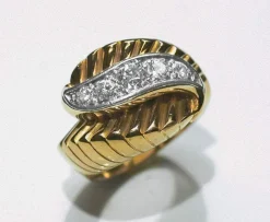 Bague Rétro ancienne en or, platine et diamants