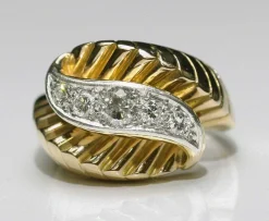Bague Rétro ancienne en or, platine et diamants