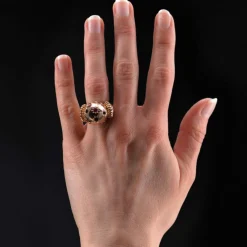 Bague rétro boule saphirs rubis et or