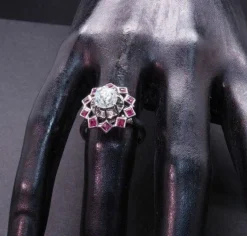 Bague Rétro Diamant Rubis Synthétiques Calibrés