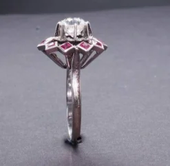 Bague Rétro Diamant Rubis Synthétiques Calibrés