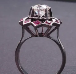 Bague Rétro Diamant Rubis Synthétiques Calibrés