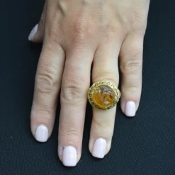 Bague rétro en or jaune, citrine, diamants