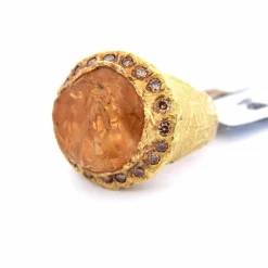 Bague rétro en or jaune, citrine, diamants